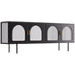 Support TV industriel 4 portes, console TV en métal et verre