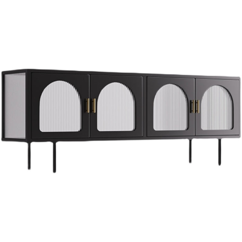 Support TV industriel 4 portes, console TV en métal et verre