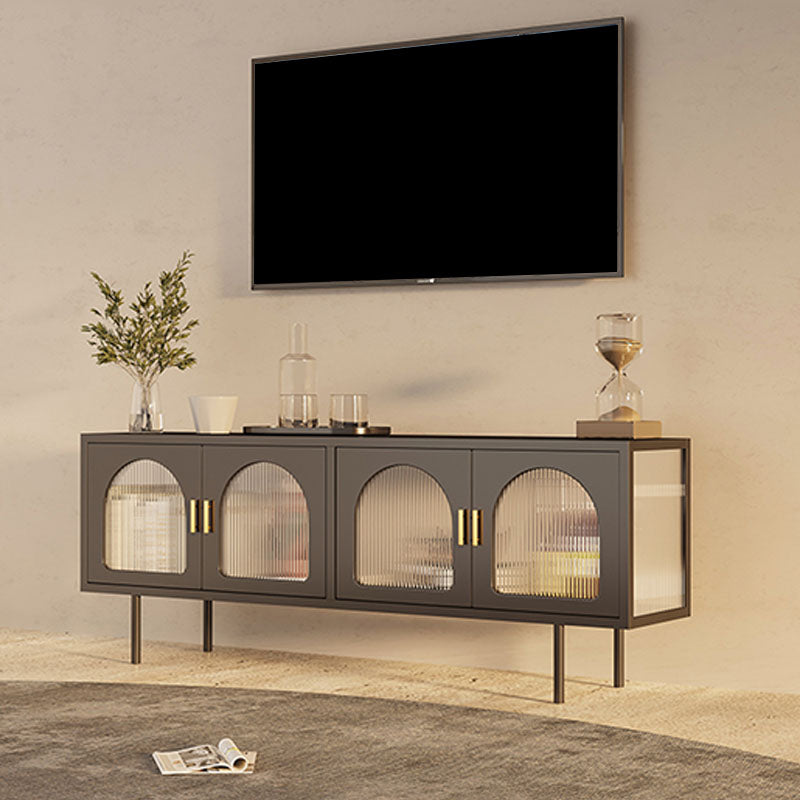 Support TV industriel 4 portes, console TV en métal et verre