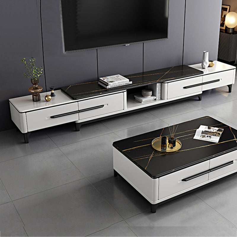 Contemporary Stone Top TV Stand Home TV Cabinet with Drawers for Living Room 87"L x 14"W x 16"H White Black-Gold Clearhalo 'furn' 'furn_tv_stands_entertainment_centers' 'Furniture' 'Living Room Furniture' 'TV Stands & Entertainment Centers' 'TV Stands & Media Storage Furniture' 'tv_stands_entertainment_centers' 5755952