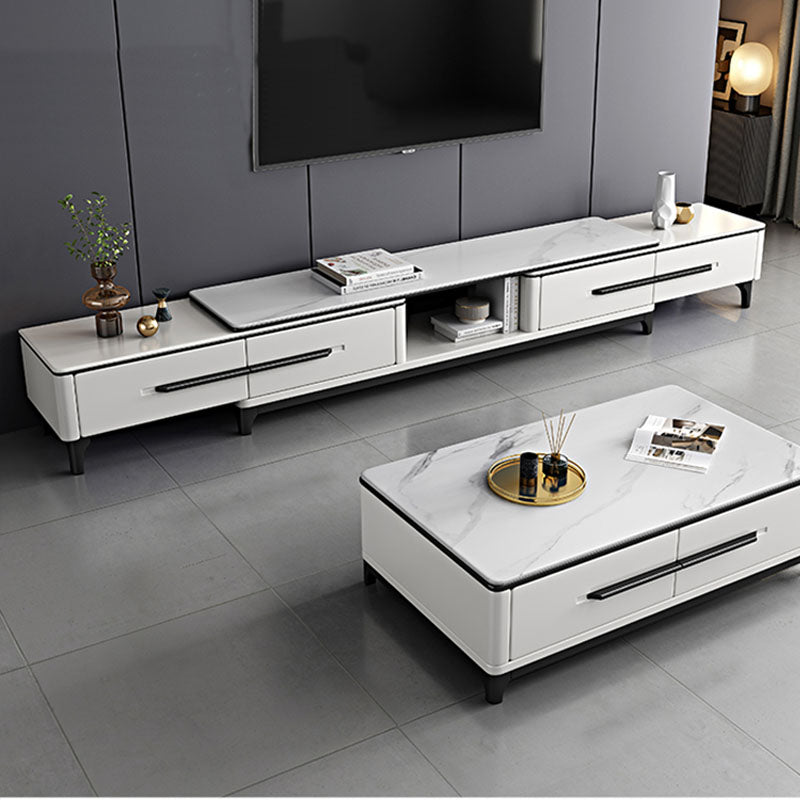 Contemporary Stone Top TV Stand Home TV Cabinet with Drawers for Living Room White White Clearhalo 'furn' 'furn_tv_stands_entertainment_centers' 'Furniture' 'Living Room Furniture' 'TV Stands & Entertainment Centers' 'TV Stands & Media Storage Furniture' 'tv_stands_entertainment_centers' 5755958