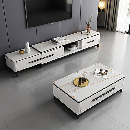 Contemporary Stone Top TV Stand Home TV Cabinet with Drawers for Living Room 66.9"L x 14"W x 15.7"H White White-Gold Clearhalo 'furn' 'furn_tv_stands_entertainment_centers' 'Furniture' 'Living Room Furniture' 'TV Stands & Entertainment Centers' 'TV Stands & Media Storage Furniture' 'tv_stands_entertainment_centers' 5755959