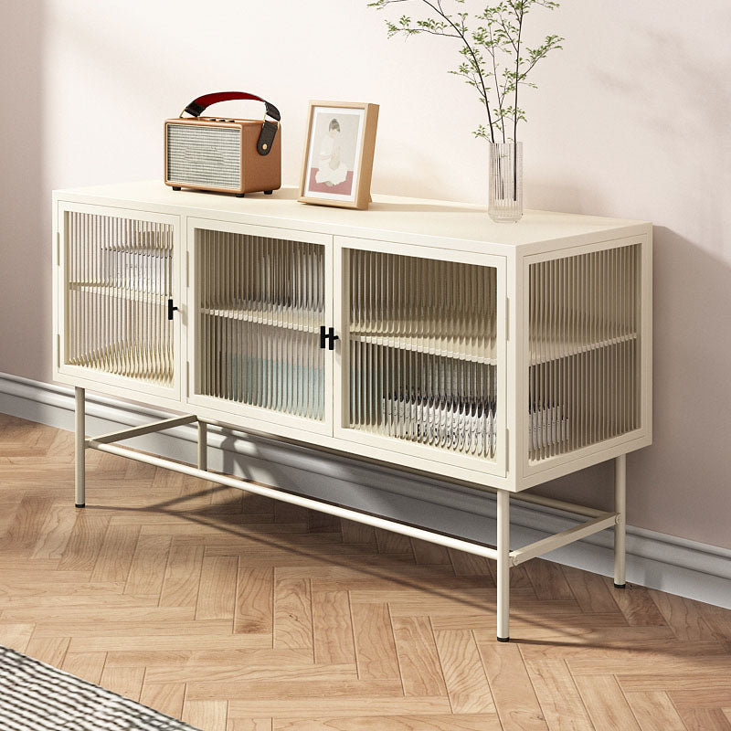 Industrial Metal and Glass TV Media Console 4-Door TV Media Stand 47"L x 16"W x 26"H White Clearhalo 'furn' 'furn_tv_stands_entertainment_centers' 'Furniture' 'Living Room Furniture' 'TV Stands & Entertainment Centers' 'TV Stands & Media Storage Furniture' 'tv_stands_entertainment_centers' 5755992