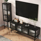 Industrial Metal and Glass TV Media Console 4-Door TV Media Stand Clearhalo 'furn' 'furn_tv_stands_entertainment_centers' 'Furniture' 'Living Room Furniture' 'TV Stands & Entertainment Centers' 'TV Stands & Media Storage Furniture' 'tv_stands_entertainment_centers' 5755999