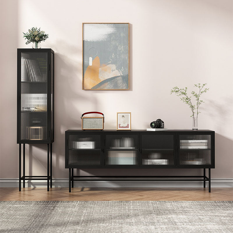 Industrial Metal and Glass TV Media Console 4-Door TV Media Stand Clearhalo 'furn' 'furn_tv_stands_entertainment_centers' 'Furniture' 'Living Room Furniture' 'TV Stands & Entertainment Centers' 'TV Stands & Media Storage Furniture' 'tv_stands_entertainment_centers' 5756003