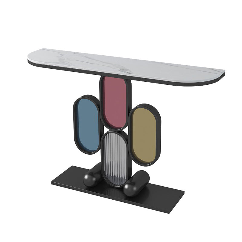 Contemporary Slate Console Table Half Moon Scratch Resistant Stain Resistant Console Clearhalo 'Console Tables' 'console_tables' 'Entry & Mudroom Furniture' 'furn' 'furn_console_tables' 'Furniture' 5756013