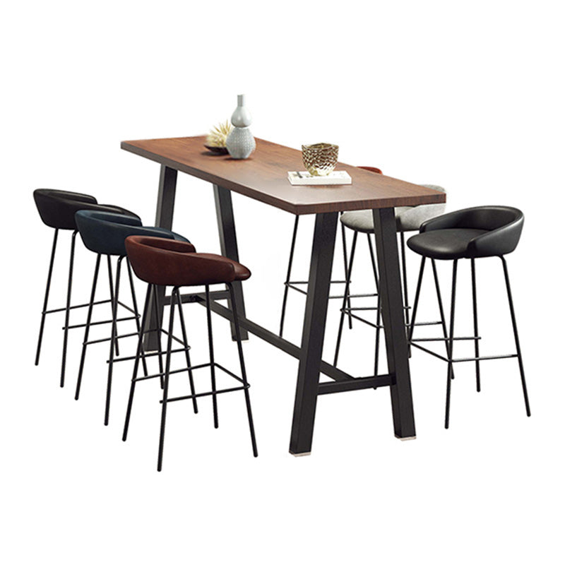 Industrial Black Metal Frame Bistro Table Brown Pine Wood Top Bar Table Clearhalo 'Bar Furniture' 'Bar Tables' 'bar_tables' 'furn' 'furn_bar_tables' 'Furniture' 'Kitchen & Dining Furniture' 5756364