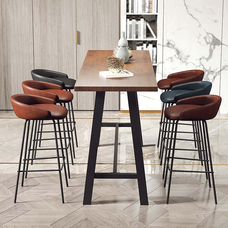 Industrial Black Metal Frame Bistro Table Brown Pine Wood Top Bar Table Clearhalo 'Bar Furniture' 'Bar Tables' 'bar_tables' 'furn' 'furn_bar_tables' 'Furniture' 'Kitchen & Dining Furniture' 5756366