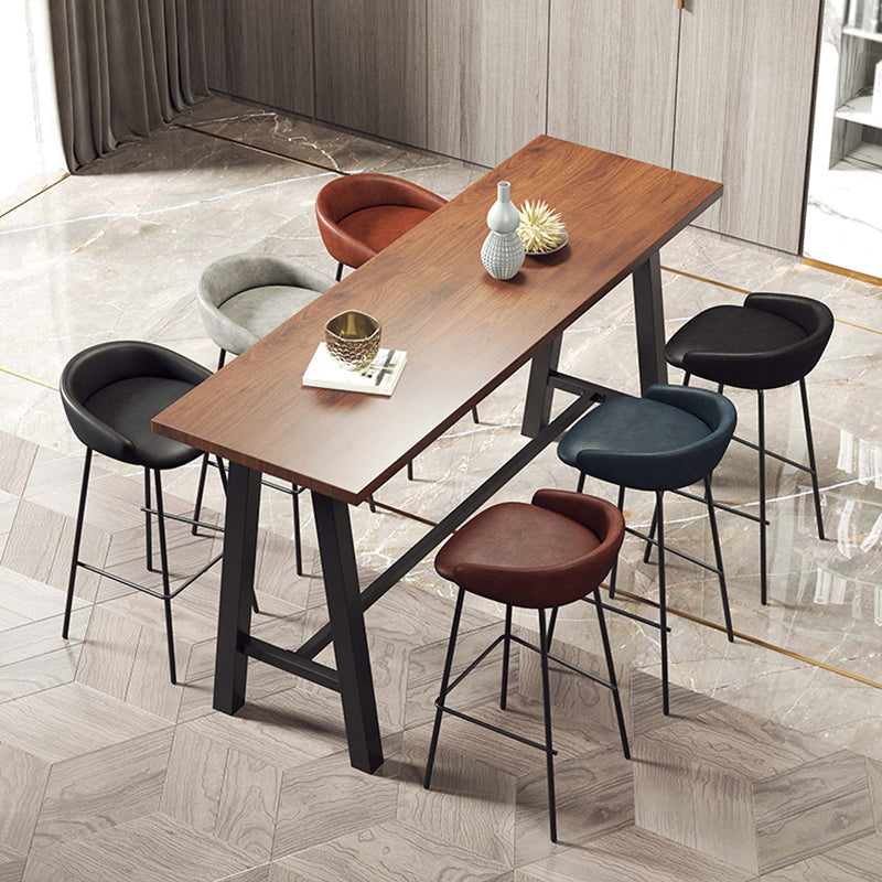 Industrial Black Metal Frame Bistro Table Brown Pine Wood Top Bar Table Clearhalo 'Bar Furniture' 'Bar Tables' 'bar_tables' 'furn' 'furn_bar_tables' 'Furniture' 'Kitchen & Dining Furniture' 5756367
