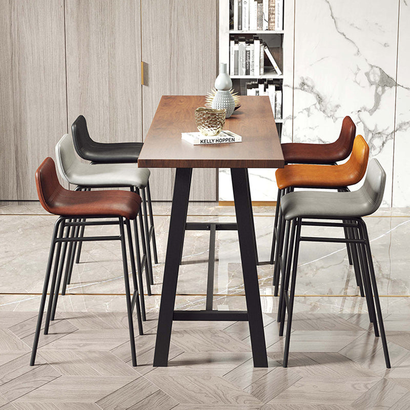 Industrial Black Metal Frame Bistro Table Brown Pine Wood Top Bar Table Clearhalo 'Bar Furniture' 'Bar Tables' 'bar_tables' 'furn' 'furn_bar_tables' 'Furniture' 'Kitchen & Dining Furniture' 5756375