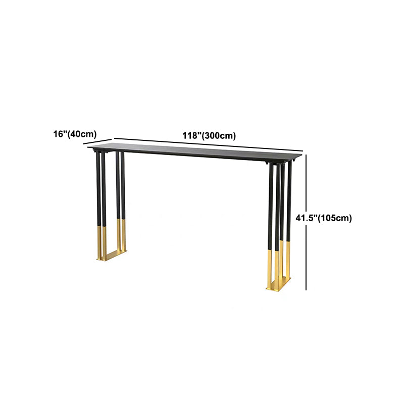 Glam Rectangle Pub Table with Metal Base Black Wood Top Bar Table Clearhalo 'Bar Furniture' 'Bar Tables' 'bar_tables' 'furn' 'furn_bar_tables' 'Furniture' 'Kitchen & Dining Furniture' 5756410