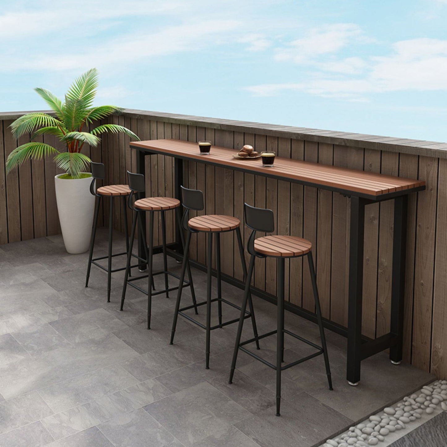 Ensemble de Table de Bar moderne, 1/2/5 pièces, Table de comptoir rectangulaire en bois avec tabourets pour balcon