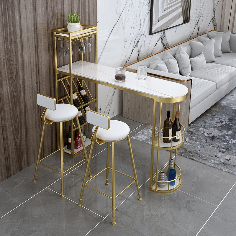 Glam 1/2/3 Pieces Bar Table Set Rectangle Stone Bar Table with Metal High Stools Clearhalo 'Bar Furniture' 'furn' 'furn_home_bar_bar_sets' 'Furniture' 'Home Bars & Bar Sets' 'home_bar_bar_sets' 'Kitchen & Dining Furniture' 5758691