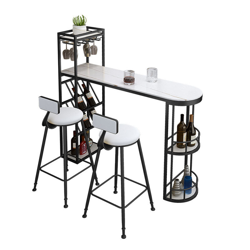 Glam 1/2/3 Pieces Bar Table Set Rectangle Stone Bar Table with Metal High Stools Clearhalo 'Bar Furniture' 'furn' 'furn_home_bar_bar_sets' 'Furniture' 'Home Bars & Bar Sets' 'home_bar_bar_sets' 'Kitchen & Dining Furniture' 5758704
