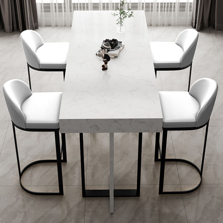 Indoor Modern Pub Dining Set 1/2/5 Pieces White Stone Top Bar Pub Table Set 5 Pieces: 1 Black Table, 4 White Stools Clearhalo 'Bar Furniture' 'furn' 'furn_home_bar_bar_sets' 'Furniture' 'Home Bars & Bar Sets' 'home_bar_bar_sets' 'Kitchen & Dining Furniture' 5758740