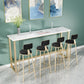 Glam Pub Table with Gold Metal Trestle Rectangle Wood Top Bar Table 63"L x 15.7"W x 41.3"H Without Chairs Clearhalo 'Bar Furniture' 'Bar Tables' 'bar_tables' 'furn' 'furn_bar_tables' 'Furniture' 'Kitchen & Dining Furniture' 5758777
