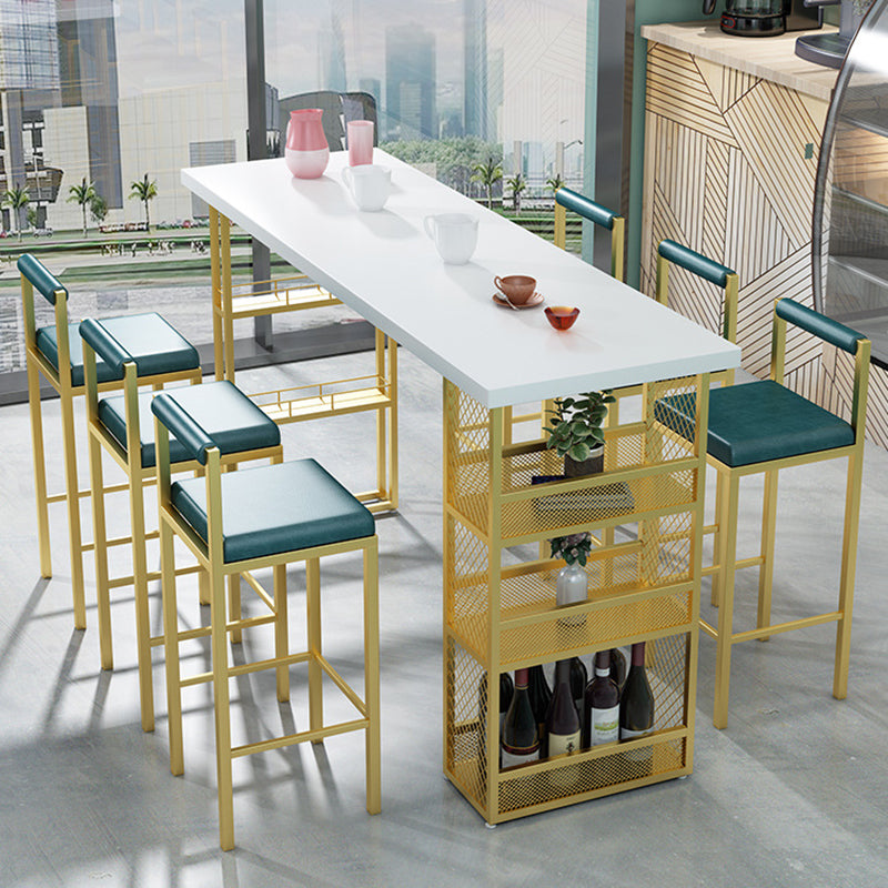 Glam Style Pub Table with Metal Base Rectangle Solid Wood Top Bar Table White-Gold Without Chairs Clearhalo 'Bar Furniture' 'Bar Tables' 'bar_tables' 'furn' 'furn_bar_tables' 'Furniture' 'Kitchen & Dining Furniture' 5758792