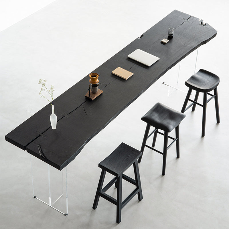 Bartisch mit schwarzer Eschenholzplatte und Acrylbasis, moderner Pub-Tisch mit doppeltem Sockel
