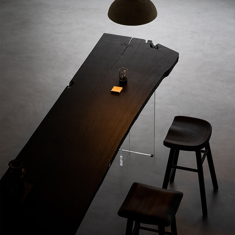 Bartisch mit schwarzer Eschenholzplatte und Acrylbasis, moderner Pub-Tisch mit doppeltem Sockel