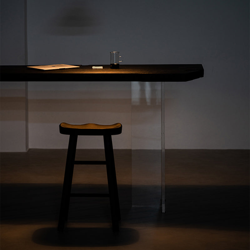 Bartisch mit schwarzer Eschenholzplatte und Acrylbasis, moderner Pub-Tisch mit doppeltem Sockel