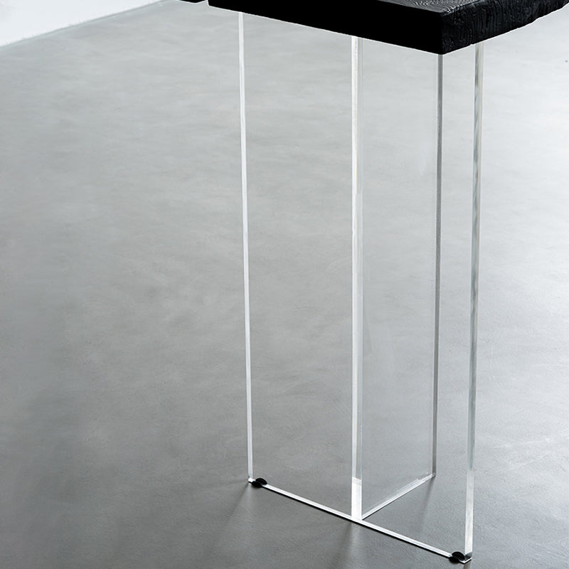 Bartisch mit schwarzer Eschenholzplatte und Acrylbasis, moderner Pub-Tisch mit doppeltem Sockel