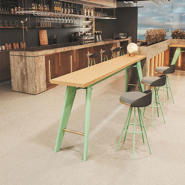 Solid Wood Top Bistro Table Glam Style Metal Frame Pub Table 70.9"L x 15.7"W x 41.3"H Wood Without Chairs Clearhalo 'Bar Furniture' 'Bar Tables' 'bar_tables' 'furn' 'furn_bar_tables' 'Furniture' 'Kitchen & Dining Furniture' 5759000