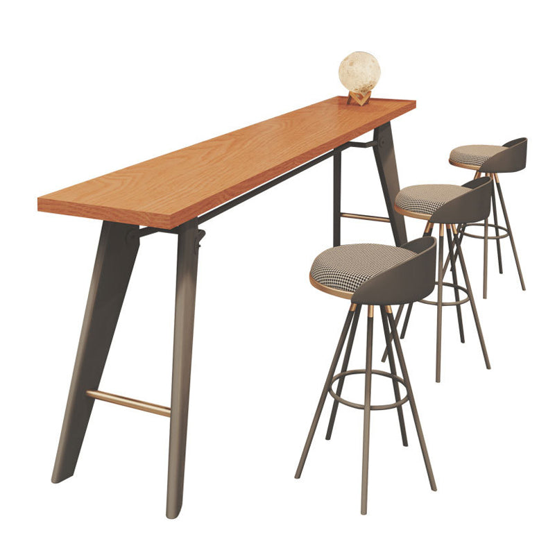 Solid Wood Top Bistro Table Glam Style Metal Frame Pub Table Light Brown Without Chairs Clearhalo 'Bar Furniture' 'Bar Tables' 'bar_tables' 'furn' 'furn_bar_tables' 'Furniture' 'Kitchen & Dining Furniture' 5759002