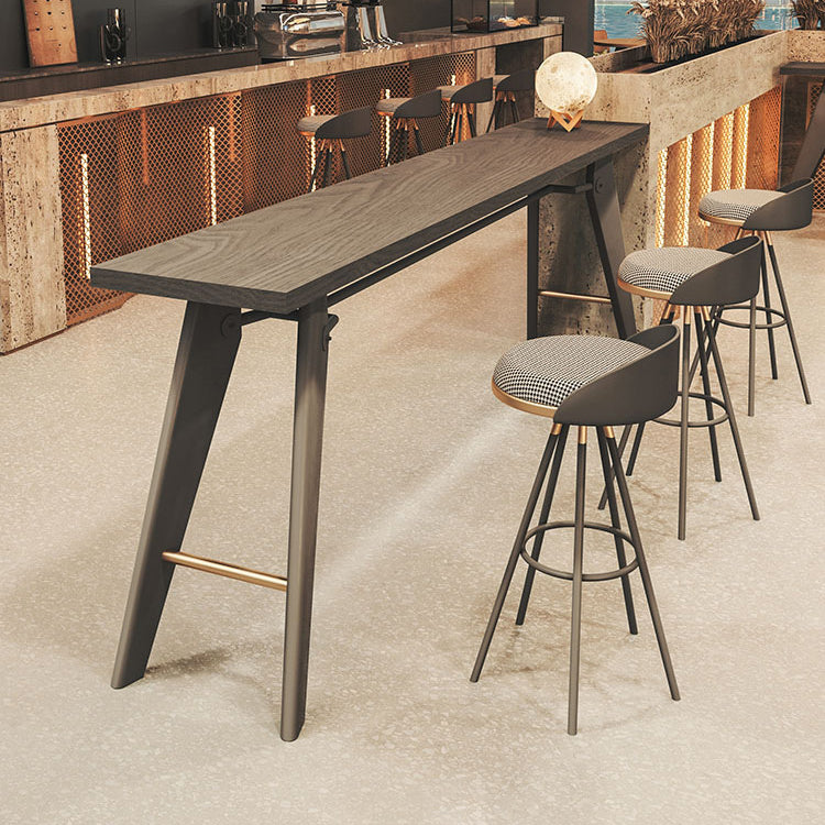 Solid Wood Top Bistro Table Glam Style Metal Frame Pub Table 70.9"L x 15.7"W x 41.3"H Black Without Chairs Clearhalo 'Bar Furniture' 'Bar Tables' 'bar_tables' 'furn' 'furn_bar_tables' 'Furniture' 'Kitchen & Dining Furniture' 5759003