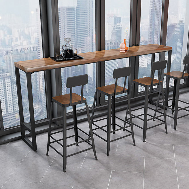 Mesa de barra de mesa de pub top pine rectángulo con base de caballete en negro