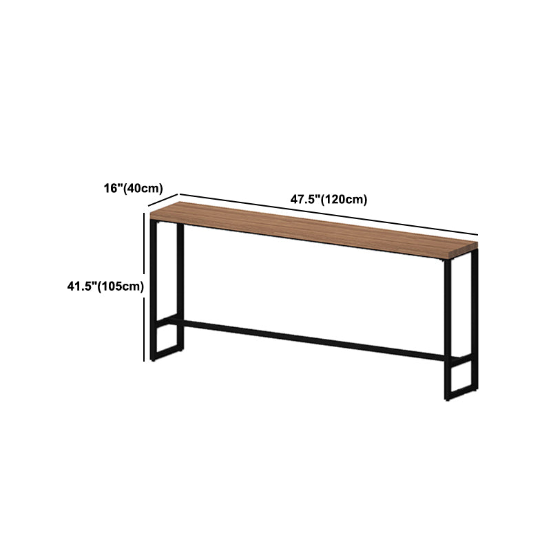 Mesa de barra de mesa de pub top pine rectángulo con base de caballete en negro