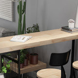 Natural Finish Solid Wood Top Bar Table Contemporary Metal Frame Pub Table