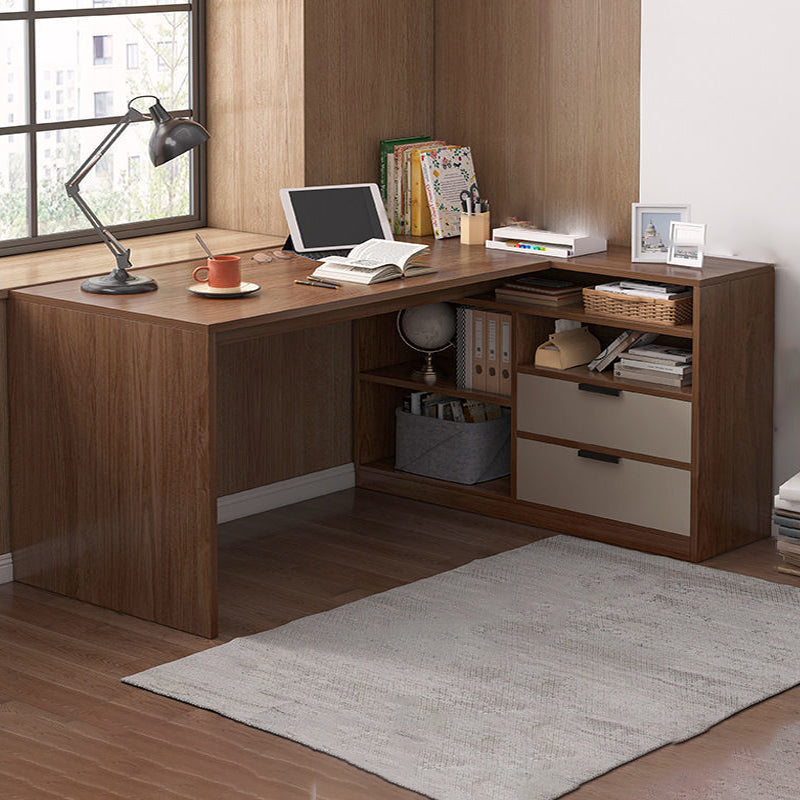 Contemporary Home Credenza Desk Rectangular Wooden Writing Desk 55.1"L x 32.3"W x 30.3"H Walnut Clearhalo 'furn' 'furn_office_desk' 'Furniture' 'Office Desks' 'Office Furniture' 'office_desk' 5759499