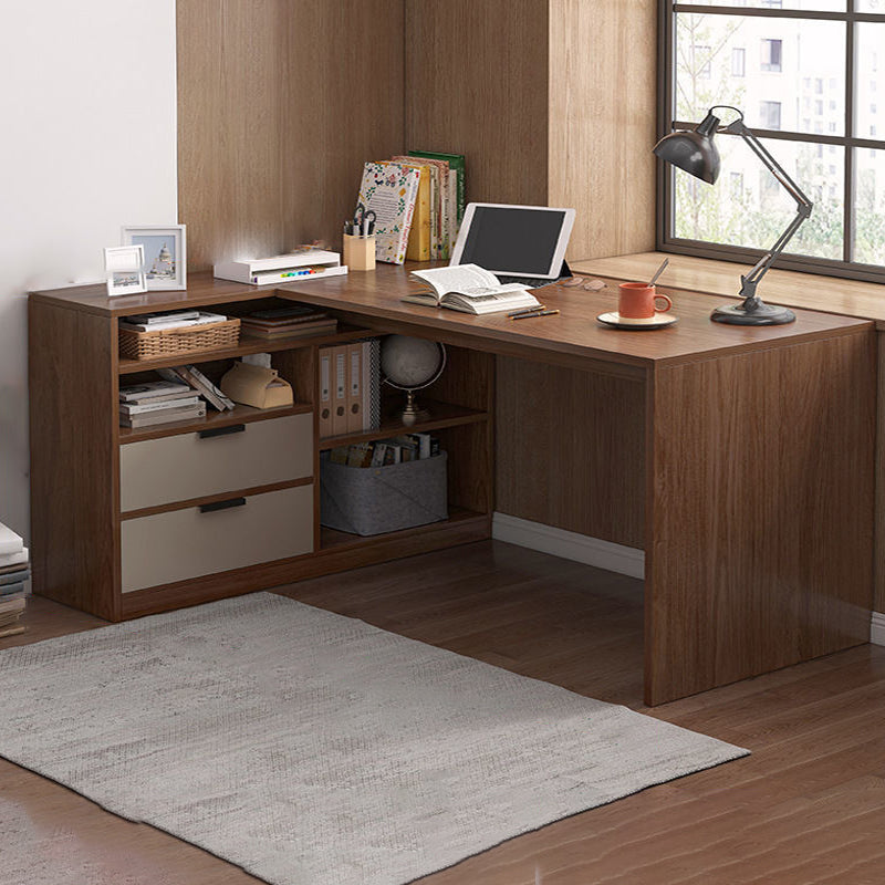 Contemporary Home Credenza Desk Rectangular Wooden Writing Desk 55.1"L x 32.3"W x 30.3"H Nut-Brown Clearhalo 'furn' 'furn_office_desk' 'Furniture' 'Office Desks' 'Office Furniture' 'office_desk' 5759500