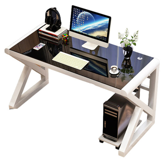 29.5" H Contemporary Gaming Desk Glass Cable Management Computer Desk White-Black