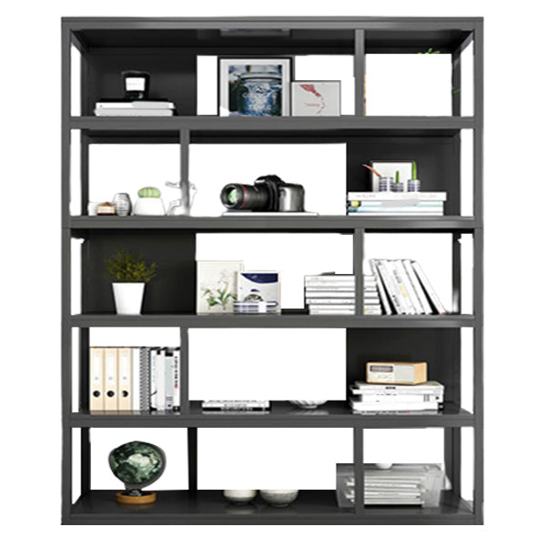 Modern Metal Book Shelf Home Open Back Bookcase with Shelves 47.2"L x 11.8"W x 70.1"H Black Clearhalo 'Bookcases' 'furn' 'furn_bookcases' 'Furniture' 'Office Furniture' 5759763
