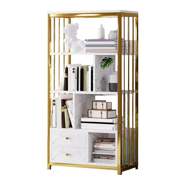Modern Metal Book Shelf Home Open Back Bookcase with Shelves 24"L x 12"W x 47"H Gold Clearhalo 'Bookcases' 'furn' 'furn_bookcases' 'Furniture' 'Office Furniture' 5759779