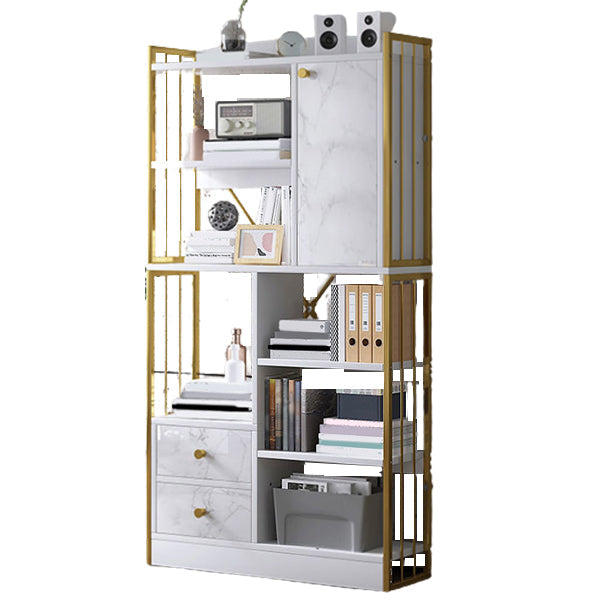 Modern Metal Book Shelf Home Open Back Bookcase with Shelves 31.5"L x 9.4"W x 59.1"H White Clearhalo 'Bookcases' 'furn' 'furn_bookcases' 'Furniture' 'Office Furniture' 5759786