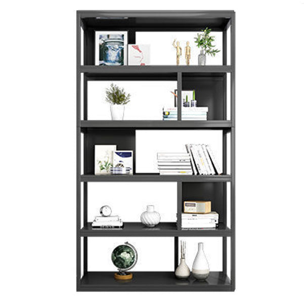 Modern Metal Book Shelf Home Open Back Bookcase with Shelves 23.6"L x 11.8"W x 70.1"H Black Clearhalo 'Bookcases' 'furn' 'furn_bookcases' 'Furniture' 'Office Furniture' 5759795