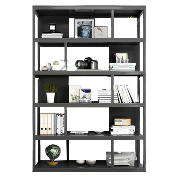 Modern Metal Book Shelf Home Open Back Bookcase with Shelves 31.5"L x 11.8"W x 70.1"H Black Clearhalo 'Bookcases' 'furn' 'furn_bookcases' 'Furniture' 'Office Furniture' 5759796