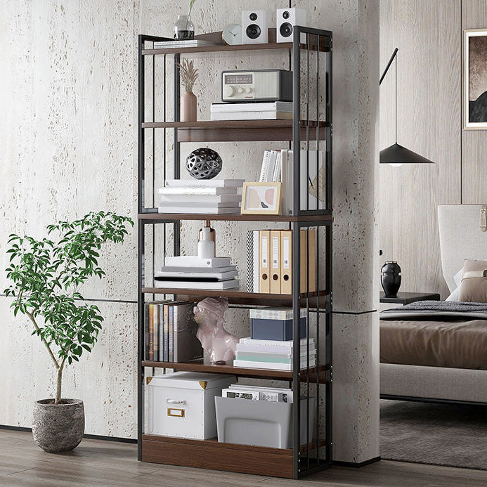 Modern Metal Book Shelf Home Open Back Bookcase with Shelves 23.6"L x 9.4"W x 59.1"H Black Clearhalo 'Bookcases' 'furn' 'furn_bookcases' 'Furniture' 'Office Furniture' 5759801