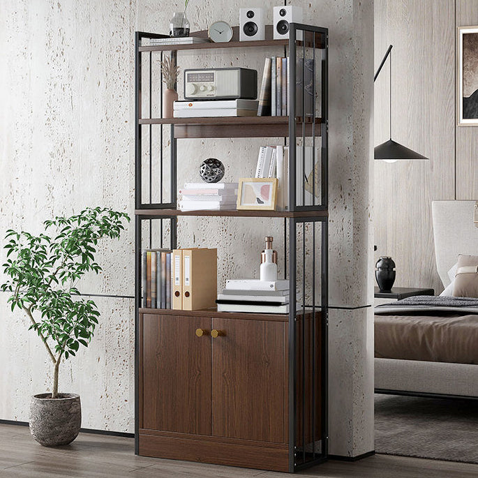 Modern Metal Book Shelf Home Open Back Bookcase with Shelves 23.6"L x 9.4"W x 59.1"H Brown Clearhalo 'Bookcases' 'furn' 'furn_bookcases' 'Furniture' 'Office Furniture' 5759803
