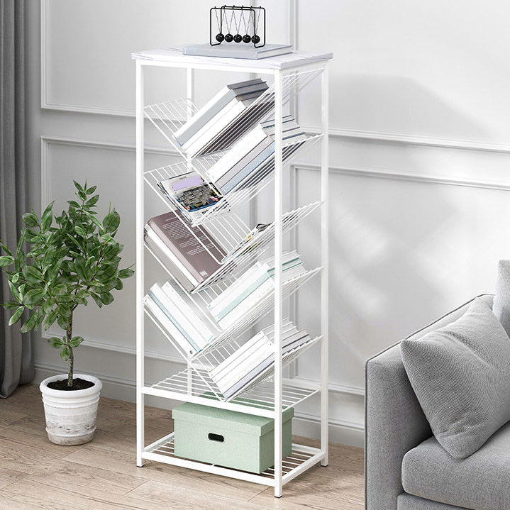 Modern Metal Book Shelf Home Open Back Bookcase with Shelves 15.7"L x 9.8"W x 50.4"H White Clearhalo 'Bookcases' 'furn' 'furn_bookcases' 'Furniture' 'Office Furniture' 5759807