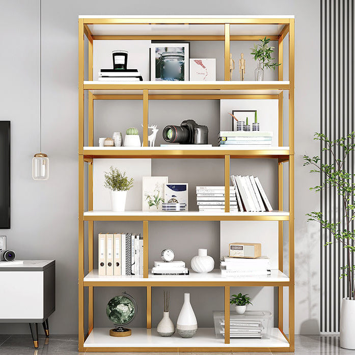 Modern Metal Book Shelf Home Open Back Bookcase with Shelves 39.4"L x 11.8"W x 70.1"H Gold Clearhalo 'Bookcases' 'furn' 'furn_bookcases' 'Furniture' 'Office Furniture' 5759808