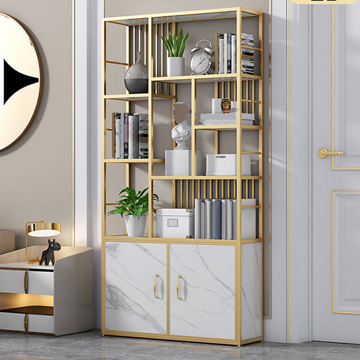 Contemporary 70.87" H Metal Shelf Open Bookcase for Living Room White-Gold Clearhalo 'Bookcases' 'furn' 'furn_bookcases' 'Furniture' 'Office Furniture' 5759882