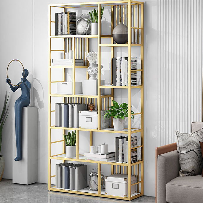 Contemporary 70.87" H Metal Shelf Open Bookcase for Living Room Gold Clearhalo 'Bookcases' 'furn' 'furn_bookcases' 'Furniture' 'Office Furniture' 5759887