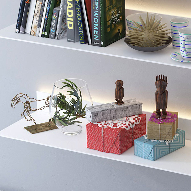 モダンな金属製の本棚1層の壁に囲まれた本棚が磨かれています。