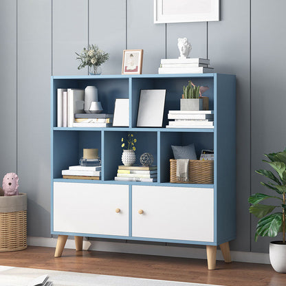 9.5" W Closed Storage Bookcase Wooden Bookshelf with Shelves and Doors