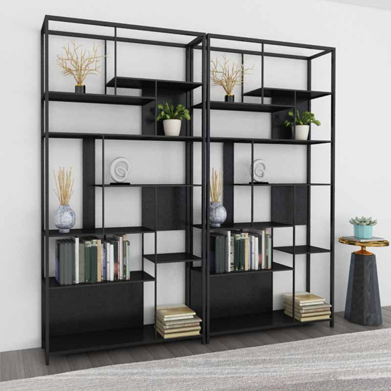 10" W Open Storage Bookcase Black / Gold / White Metal Bookshelf with Shelves
