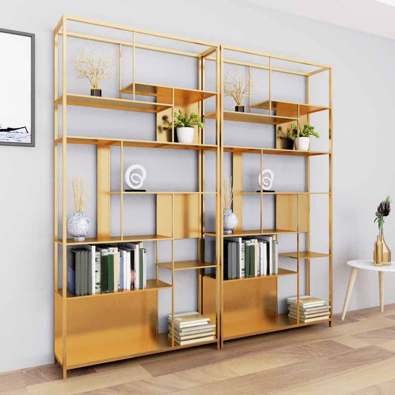10" W Open Storage Bookcase Black / Gold / White Metal Bookshelf with Shelves
