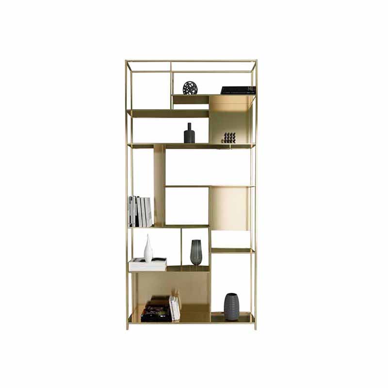 10" W Open Storage Bookcase Black / Gold / White Metal Bookshelf with Shelves